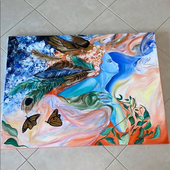 Handmade Lady Model Acrylic Painting on Canvas